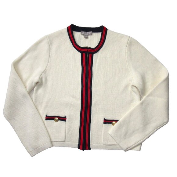 NWT J.Crew Emilie Sweater Lady Jacket in Ivory Red Navy Contrast Trim Cardigan L - Picture 2 of 7